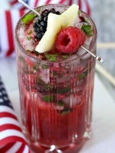 Red White and Blue Mojito with garnish from the top