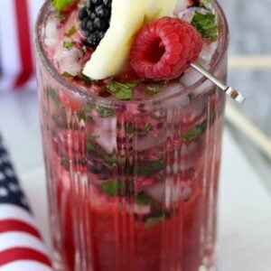 Red White and Blue Mojito with garnish from the top
