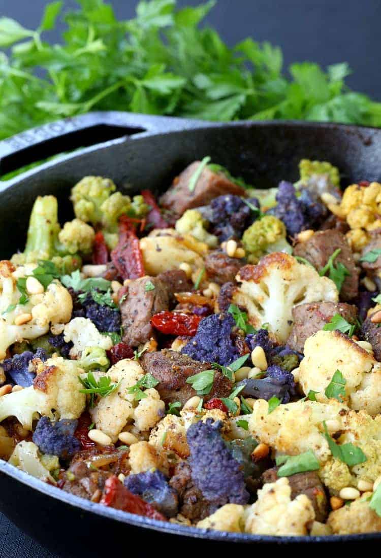 Skillet Sicilian Beef and Cauliflower with parsley