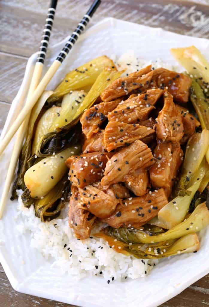 Slow Cooker Nutty Asian Pork from the top with chop sticks