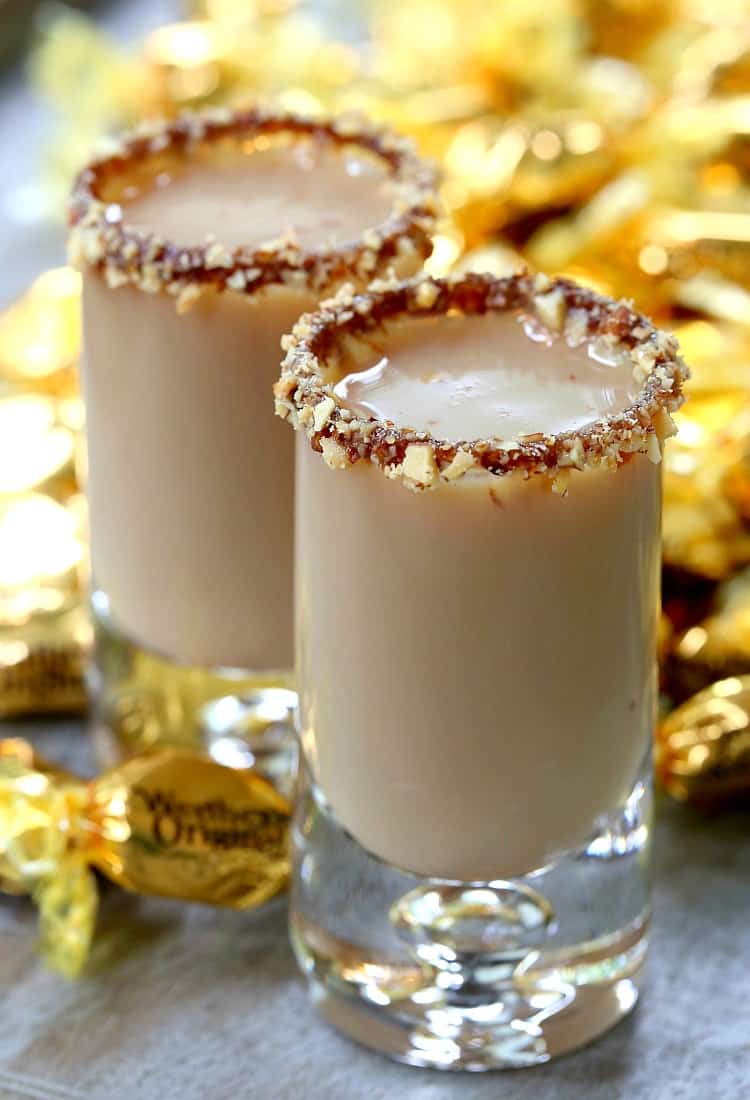 Chocolate Toffee Crunch Shot is a dessert shot recipe with a toffee rim