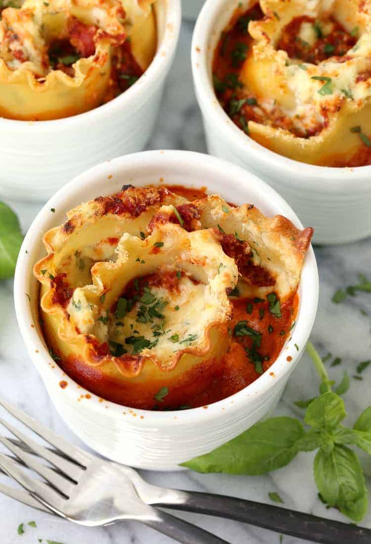 Lasagna recipe served in ramekins for single servings