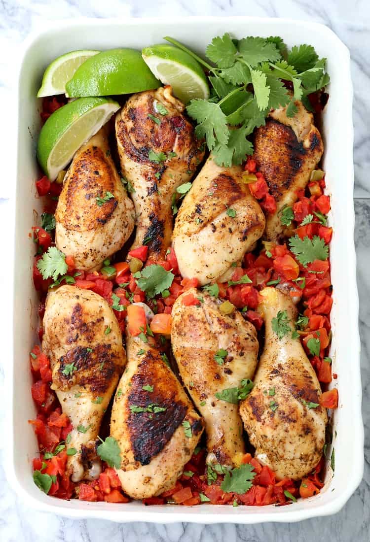 Oven Baked Fiesta Chicken Legs is an oven baked chicken recipe with Mexican flavors