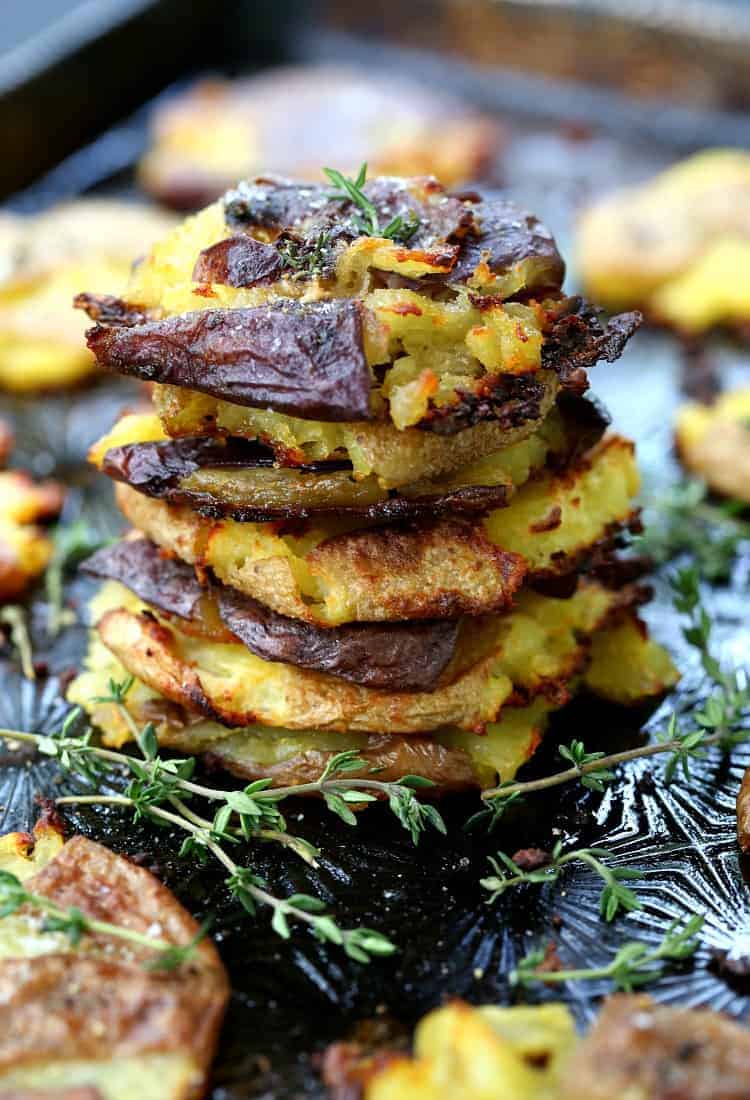 stick of butter smashed potatoes stacked