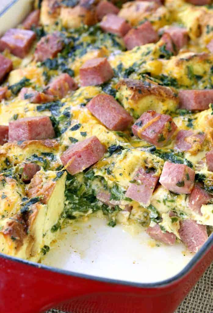 Taylor Ham Egg and Cheese Breakfast Casserole | Strata Recipe