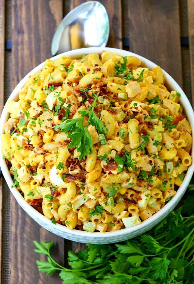 Devilish Buffalo Chicken Pasta Salad is a pasta recipe made with chicken, bacon, and eggs