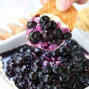 No Bake Blueberry Cheesecake Dip with a cookie scoop