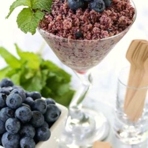 RumChata Fresh Blueberry Granita with mint and blueberries in a glass