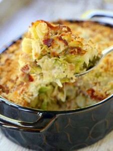 The Best Brussels Sprouts Casserole on a spoon