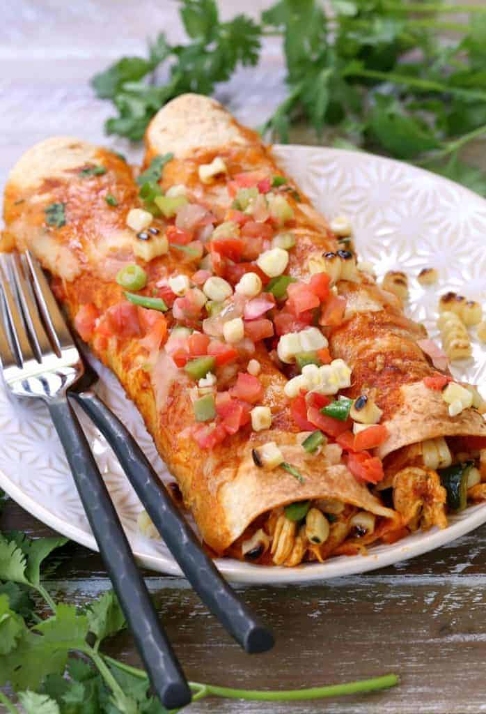 Charred Corn Chicken and Poblano Enchiladas - Mantitlement