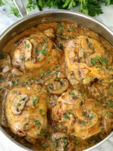 Creamy Caramelized Onion Chicken Thighs is a chicken recipe cooked with onions and mushrooms