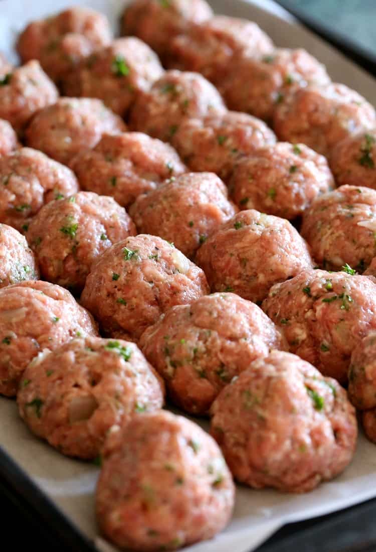 Grandma's Sunday Meatballs and Sauce - meatballs on the tray