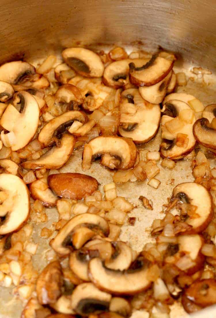 Beef Burgundy Mushroom Soup - mushrooms in pot