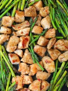 Sheet Pan Lemon Garlic Chicken and Asparagus on a sheet pan