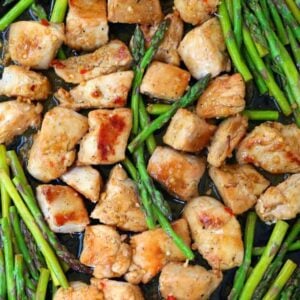 Sheet Pan Lemon Garlic Chicken and Asparagus on a sheet pan