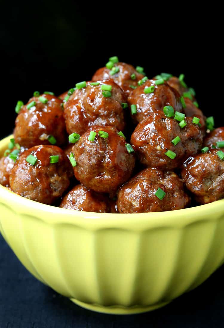 Cocktail meatballs in a yellow bowl