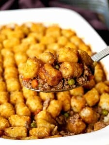 Ground Beef Tater Tot Casserole is a comfort food dinner recipe with beef and a tater tot crust