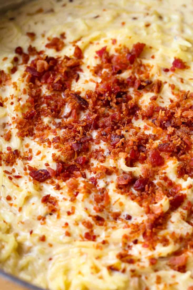 Spaghetti squash with bacon and cream