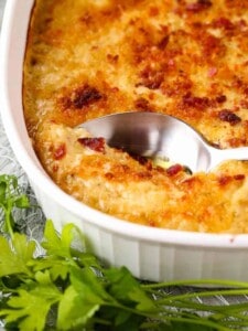 Creamed Spaghetti Squash with Bacon and Gruyere is a side dish recipe perfect for thanksgiving or the holidays