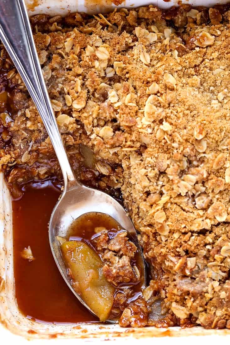 Apple Crisp makes it's own sauce as it bakes that coats the apples and crumb topping
