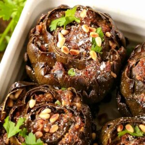 Grandma's Best Stuffed Artichokes are a side dish that can be made ahead of time