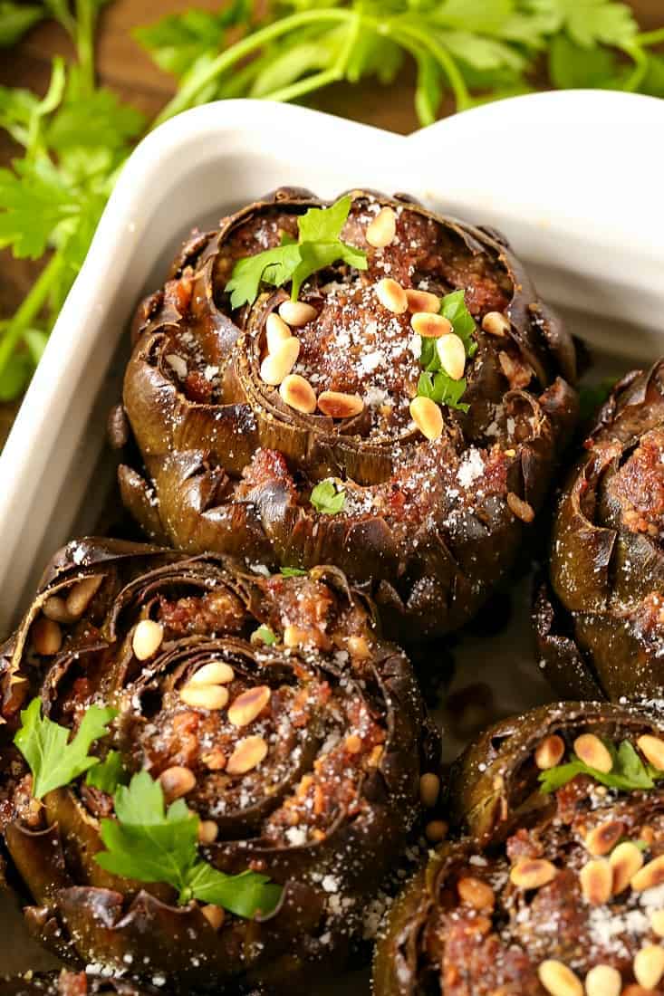 Grandma's Best Stuffed Artichokes are a side dish that can be made ahead of time