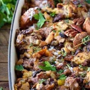 Pecan, Fig and Pear Vegetarian Stuffing is an easy vegetarian stuffing recipe for the holidays