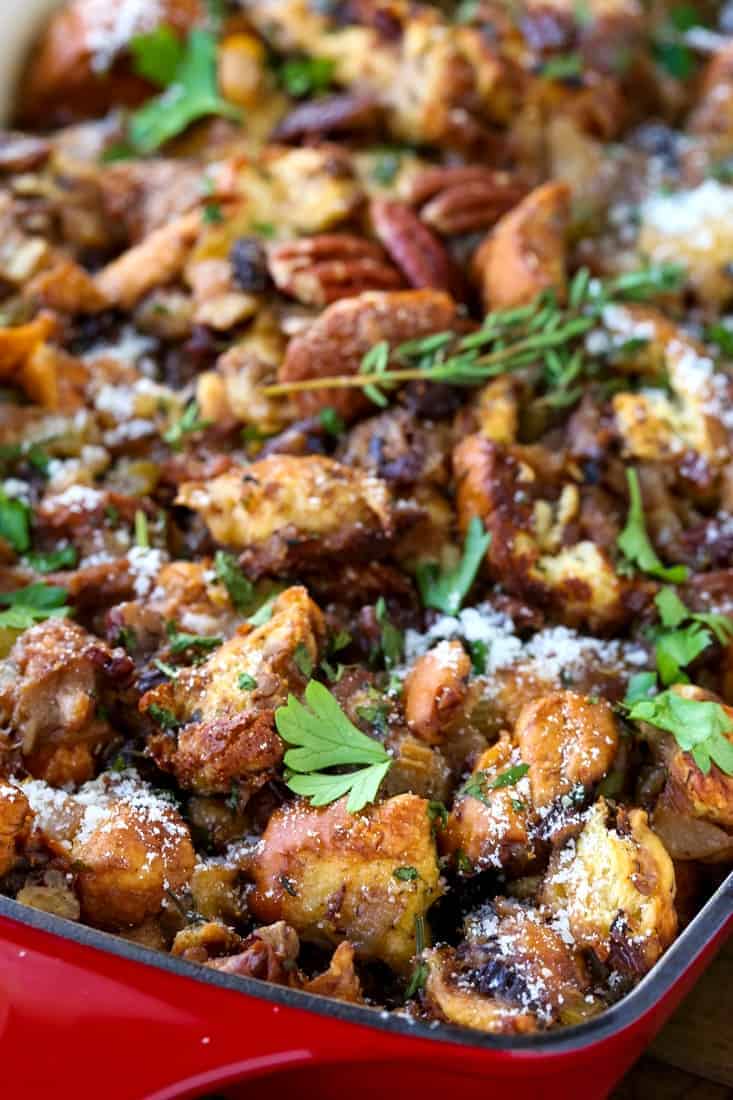 The Best Vegetarian Stuffing for your Thanksgiving dinner! Our recipe has figs, pears and crunchy pecans to make it extra delicious. Easy Thanksgiving Stuffing Recipe