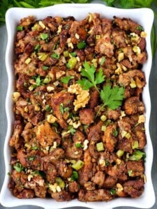 Waldorf Chicken Sausage Stuffing is a sausage stuffing recipe with apples and raisins