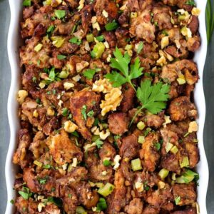 Waldorf Chicken Sausage Stuffing is a sausage stuffing recipe with apples and raisins