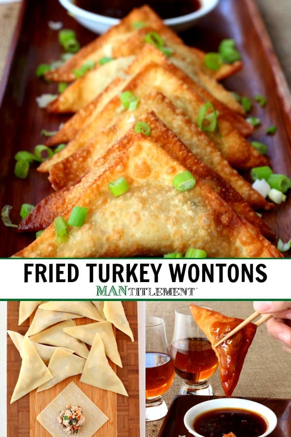 fried turkey wontons with whiskey glaze collage for pinterest