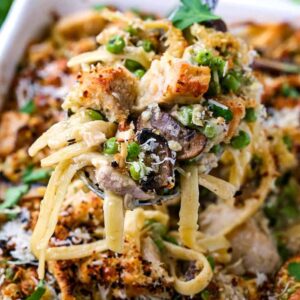 Leftover Turkey Tetrazzini is a leftover turkey recipe baked into a pasta casserole