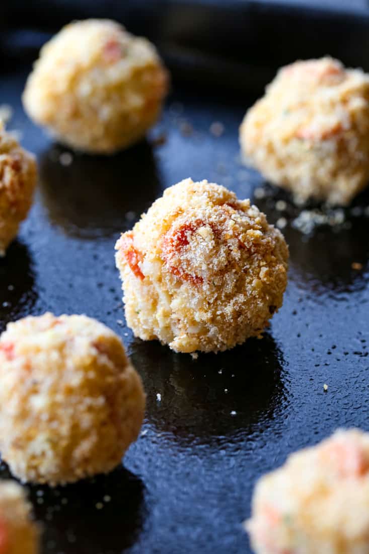 Pepperoni Pizza Arancini is a rice ball recipe that's fried until crispy