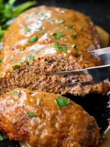 Brown Gravy Meatloaf is an easy meatloaf recipe served with brown gravy