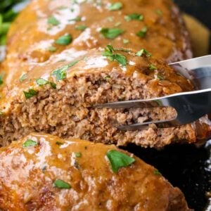 Brown Gravy Meatloaf is an easy meatloaf recipe served with brown gravy