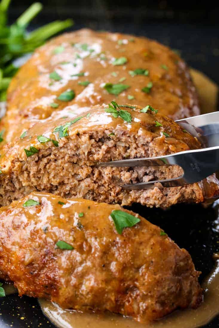 Brown Gravy Meatloaf is an easy meatloaf recipe served with brown gravy