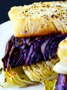 Oven Roasted Cabbage Recipe is made with purple and green cabbage