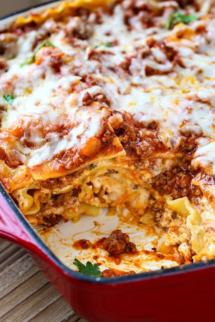 This Classic Beef Lasagna recipe cuts perfectly every time