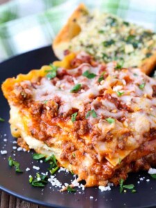 Classic Beef Lasagna is a lasagna recipe with layers of sauce, beef and cheese