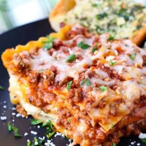 Classic Beef Lasagna is a lasagna recipe with layers of sauce, beef and cheese