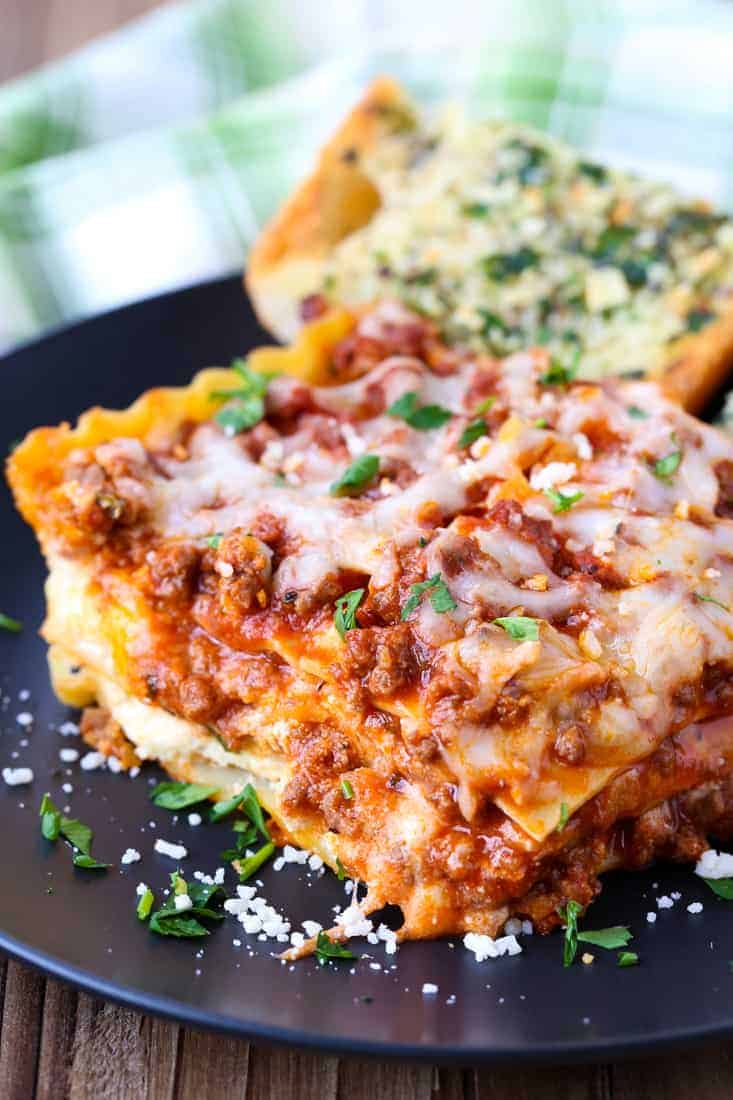 Classic Beef Lasagna is a lasagna recipe with layers of sauce, beef and cheese