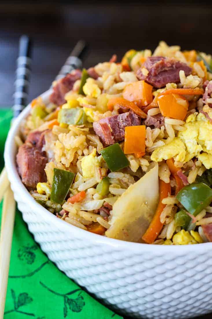 Corned Beef and Cabbage Fried Rice is a leftover corned beef recipe turned into fried rice
