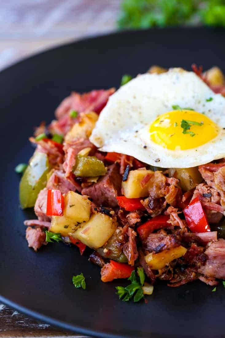 Hash recipe with fried egg on top