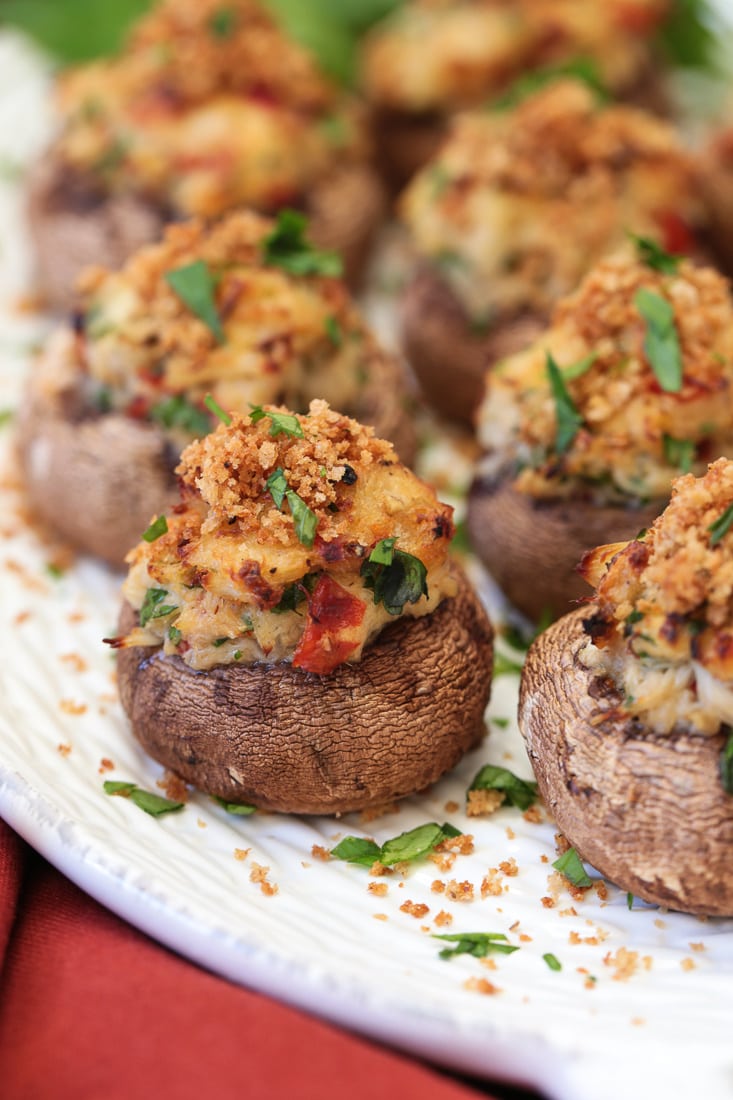 stuffed mushrooms on a serving platter