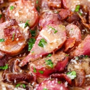 Pan Roasted Radishes in Bacon Cream Sauce is a low carb, roasted vegetable recipe