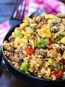 Philly Cheesesteak Fried Rice is a fried rice recipe with beef and cheese that's perfect for dinner