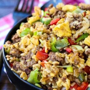 Philly Cheesesteak Fried Rice is a fried rice recipe with beef and cheese that's perfect for dinner