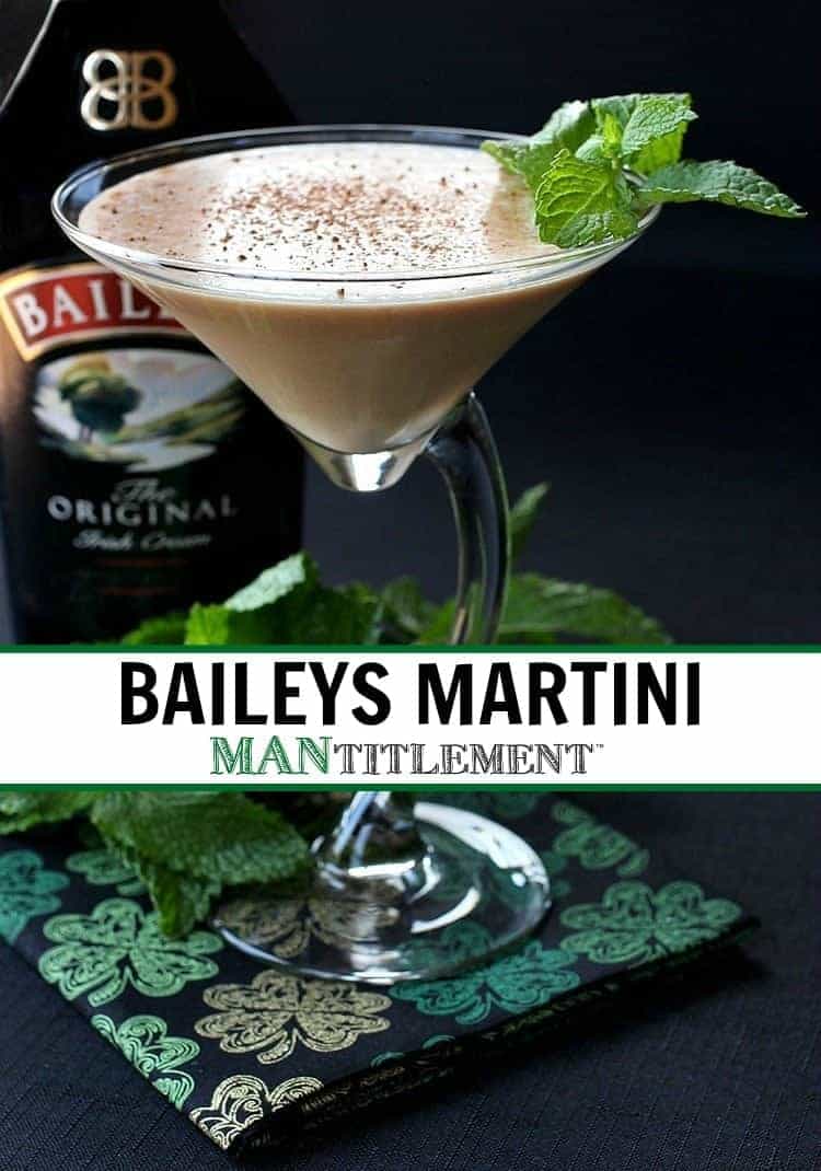 Baileys Martini with a bottle of Baileys in the background