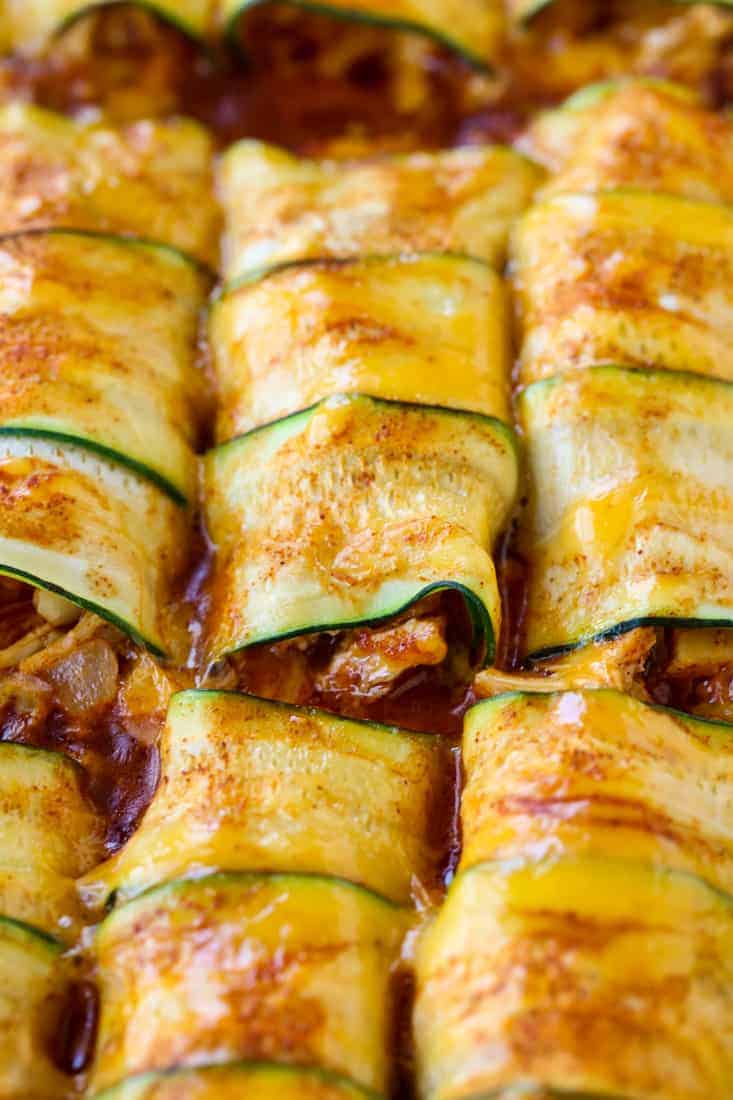 zucchini enchiladas in a baking dish