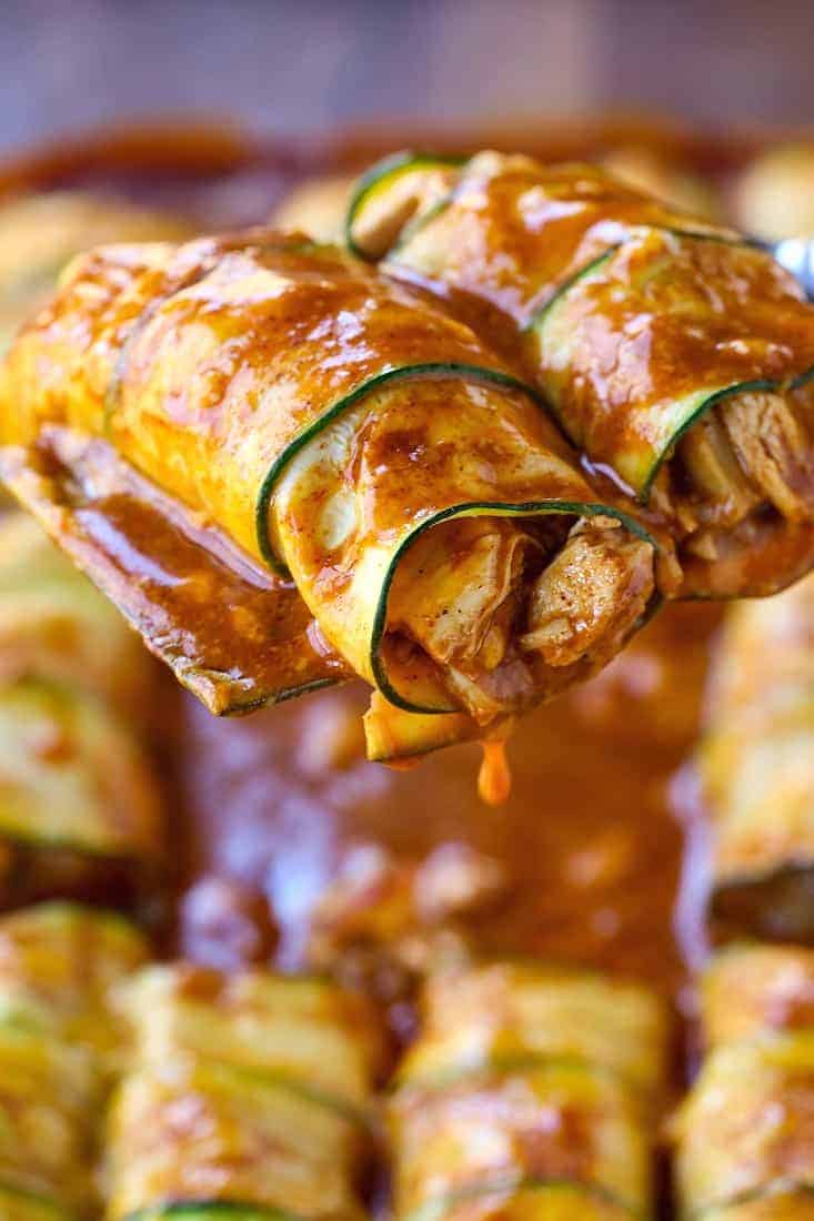 Chicken Stuffed Zucchini Enchiladas are a chicken enchilada recipe wrapped with zucchini